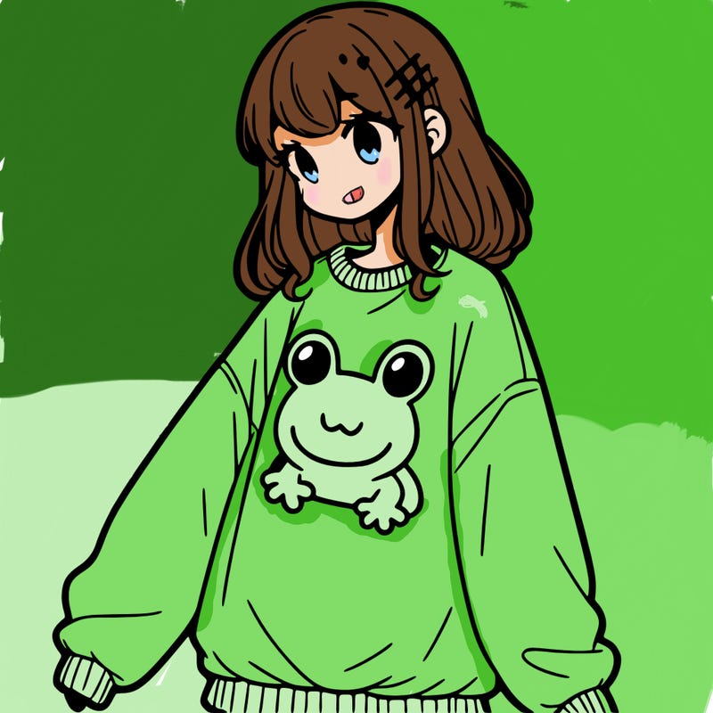 girl wearing frogging sweatshirt