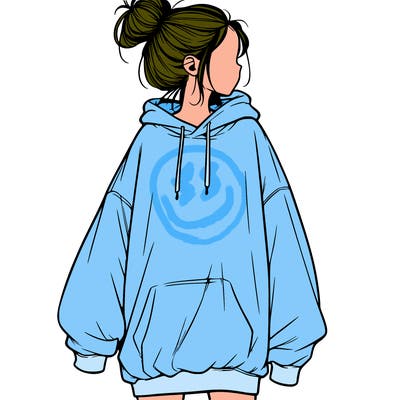 realistic girl with a oversized sweatshirt on and a bun