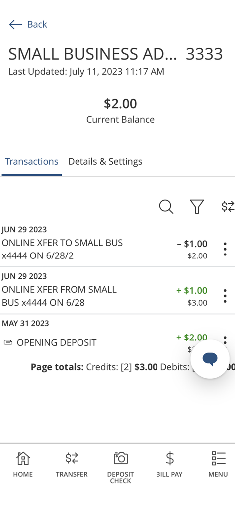 National Bank of Middlebury - Transaction history screen of the National Bank of Middlebury mobile app showing account balance and recent activity.
