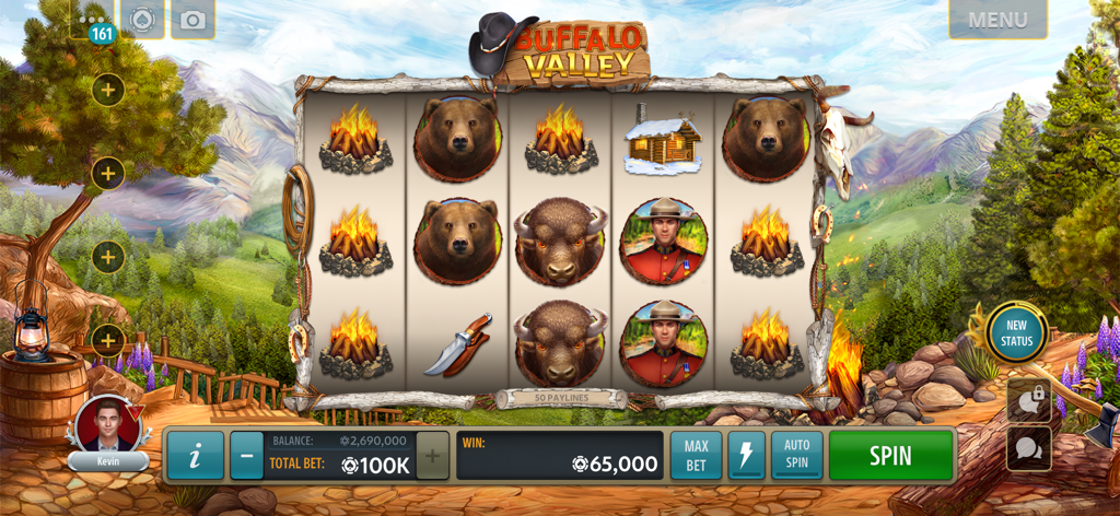Jackpot Buffalo Slots - Captura de pantalla de la jugabilidad de la máquina tragaperras Buffalo Valley en la aplicación Jackpot Buffalo Slots
