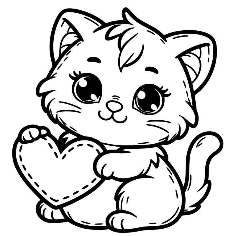 kitten holding a heart