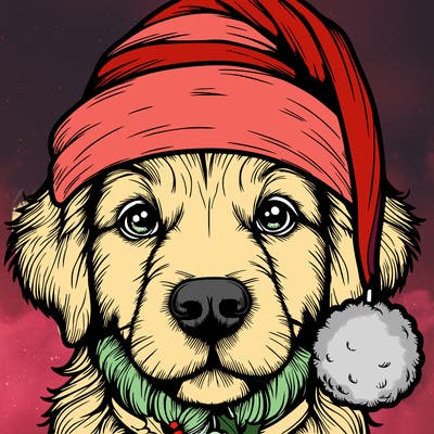 realistic dog with a christmas hat