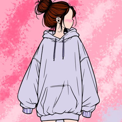 realistic girl with a oversized sweatshirt on and a bun