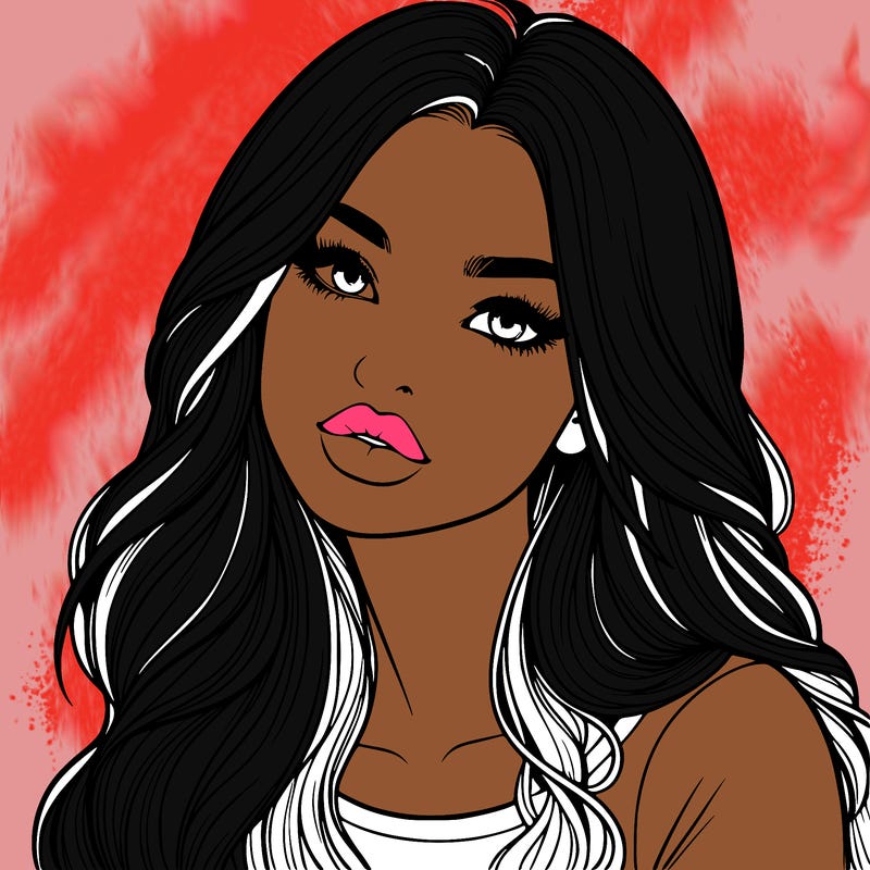 realistic girl with hair on her hair and lips