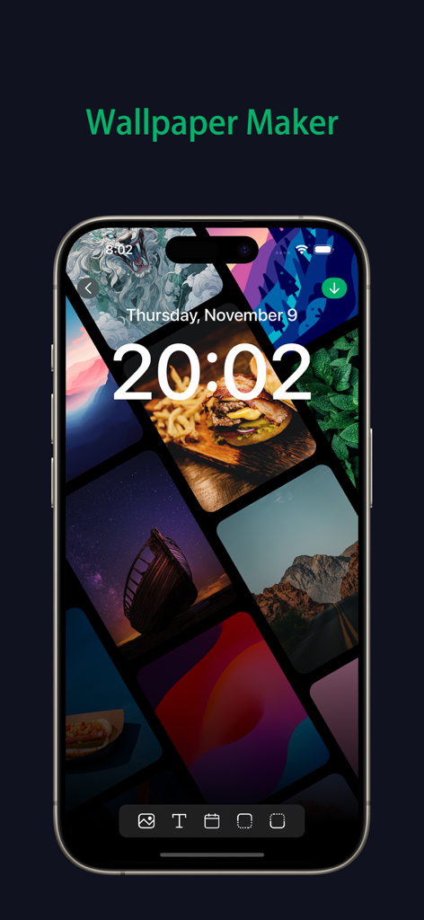Panostory Pro - Panostory Pro app showing the Wallpaper Maker feature with a photo collage on an iPhone lock screen