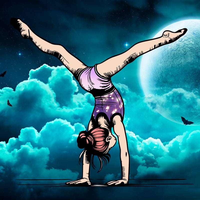 realistic gymnastic hand stand girl in four splits