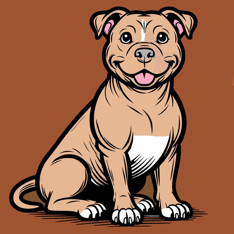 a pit bull dog sitting and smiling