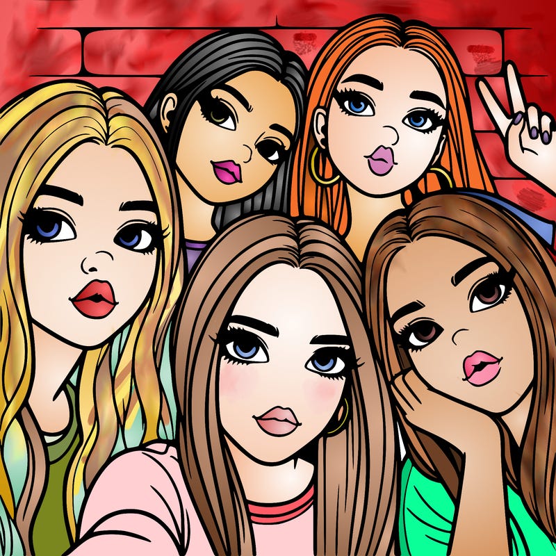 group of teen girls friends y2k up close in a selfie