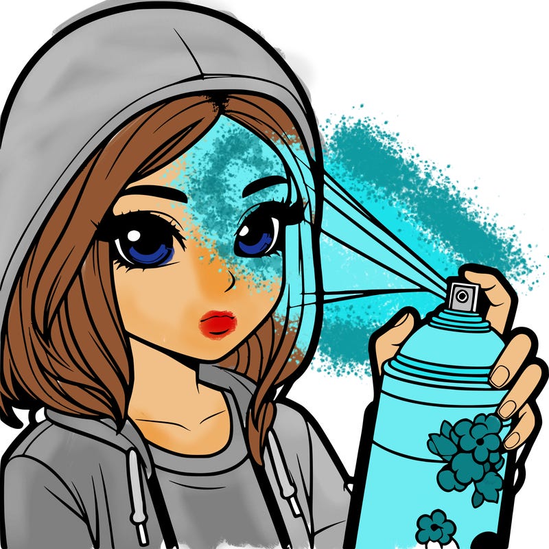 realistic girl spray painting