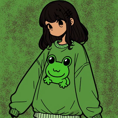 girl wearing frogging sweatshirt