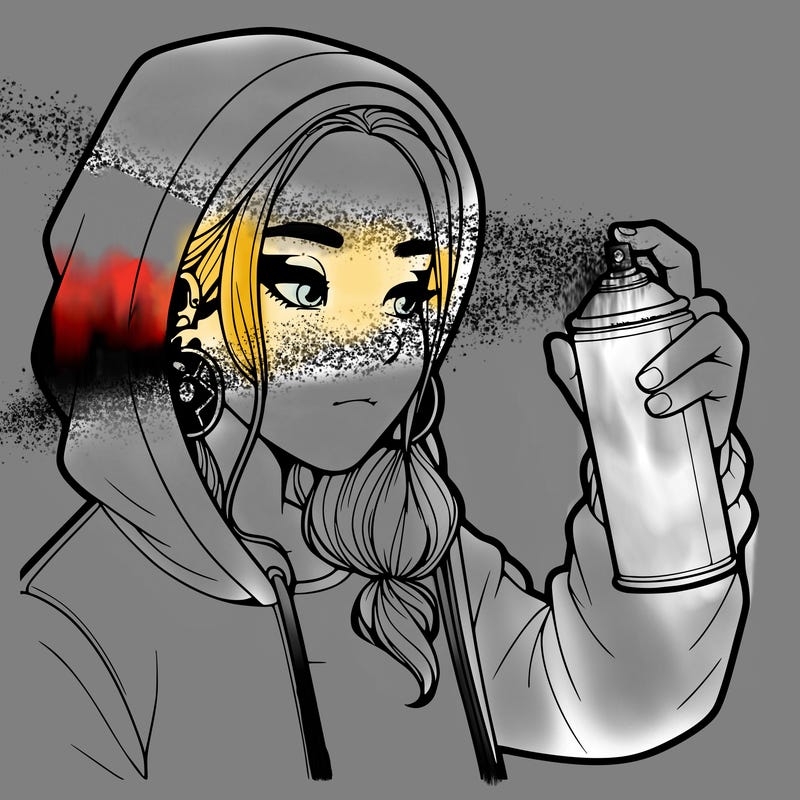 a realistic girl, spray painting