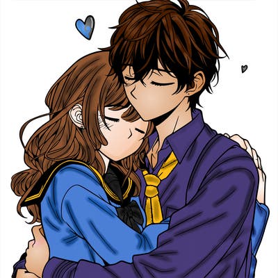 a manga couple hugging