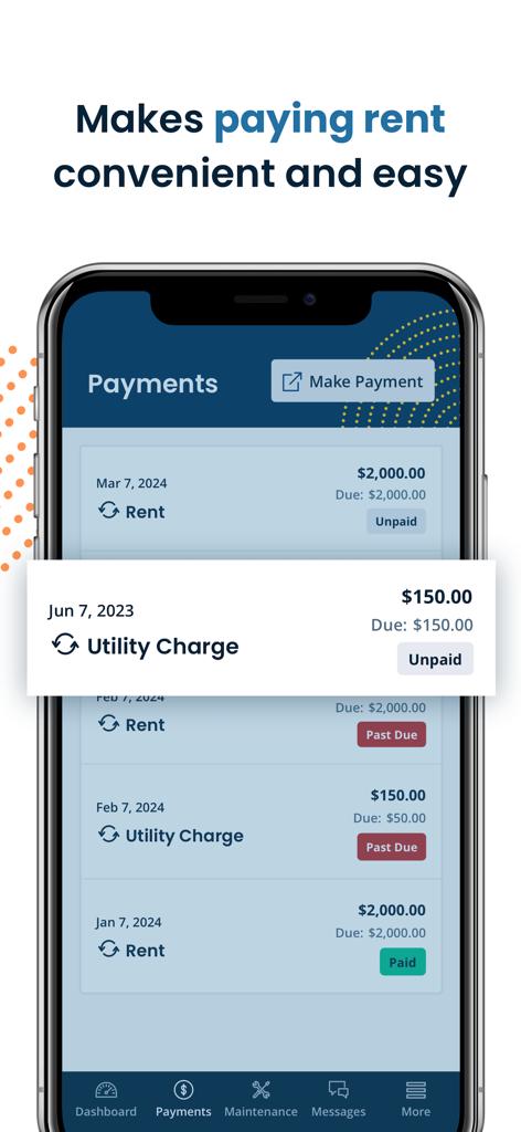 TurboTenant for Renters - TurboTenant for Renters app interface showing the payments dashboard for rent and utility charges