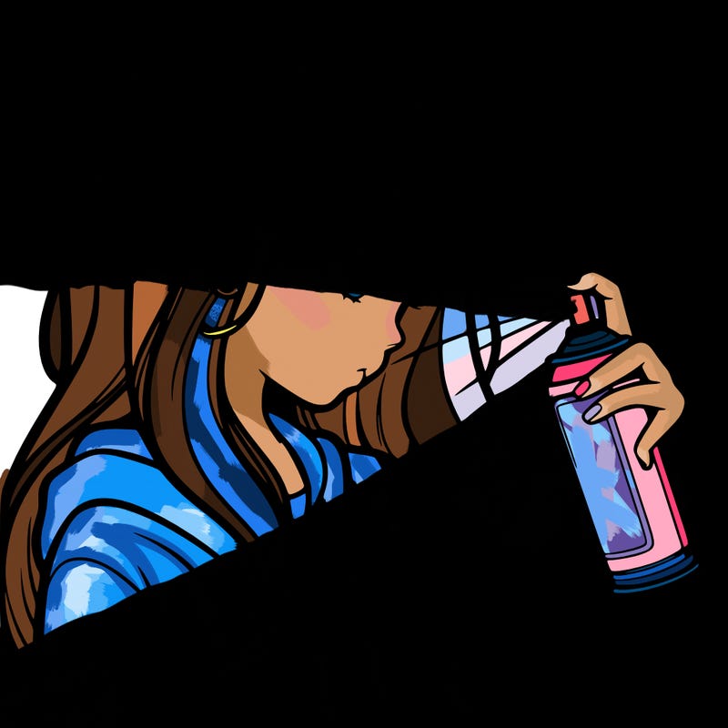 a realistic girl spray painting