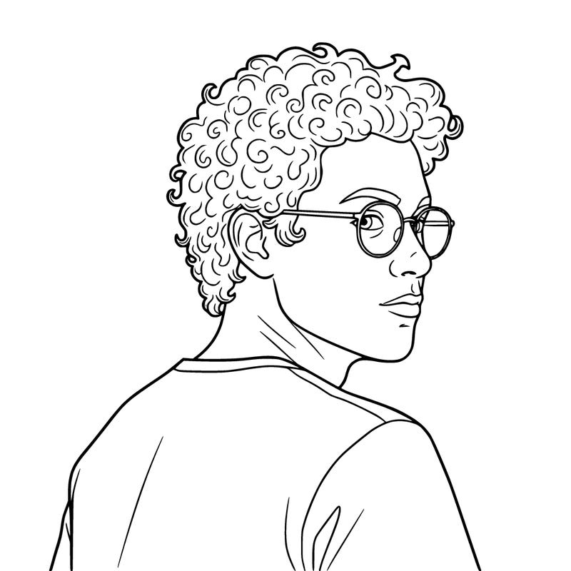 trans man with curly hair and glasses