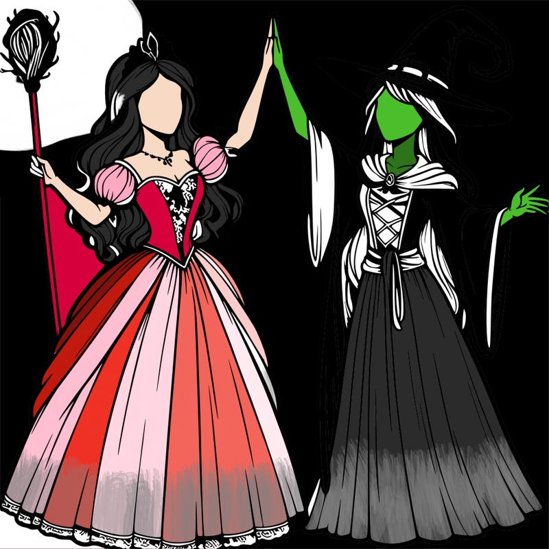 detailed realistic split of a princess and a witch