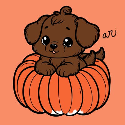 cute little puppy in a pumpkin
