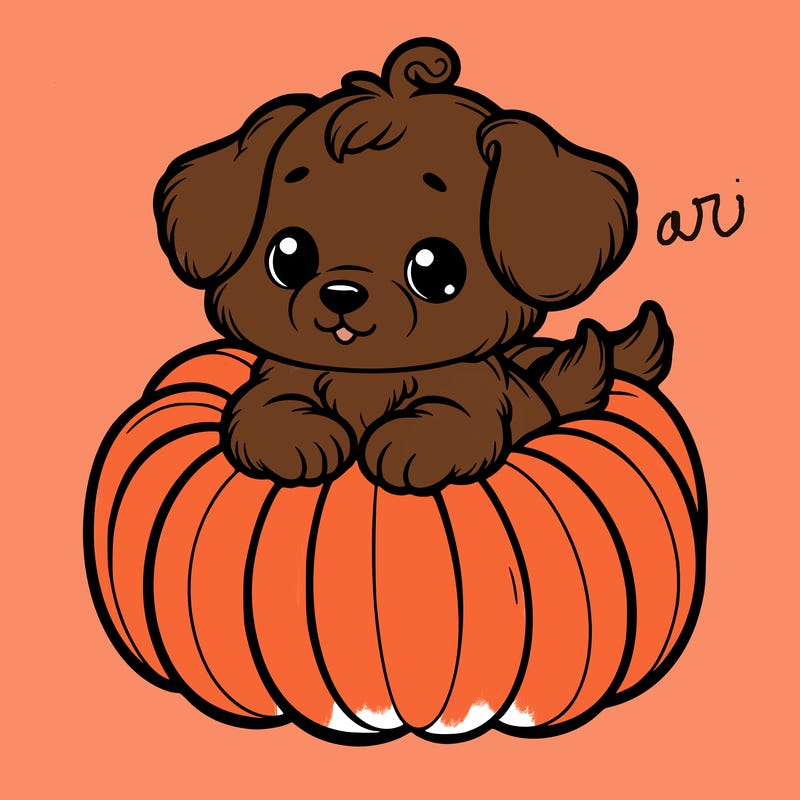 cute little puppy in a pumpkin