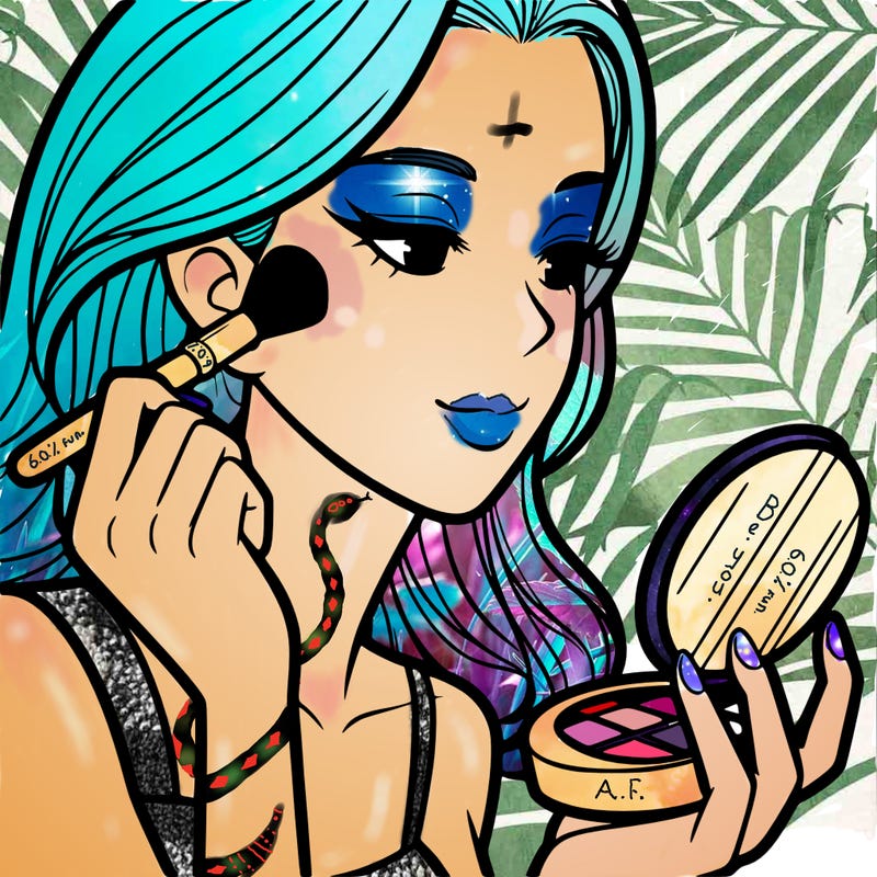 little girl putting on makeup