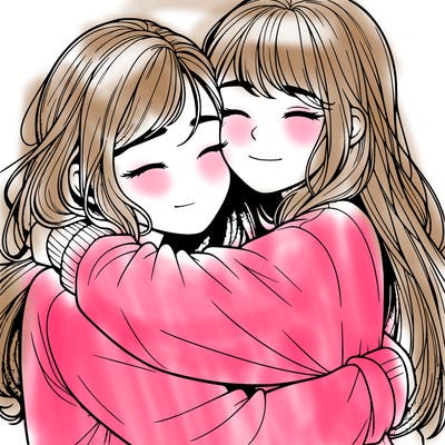 realistic two girls hugging