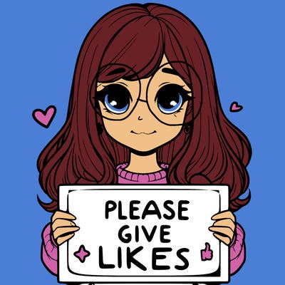 realistic girl that is holding a sign that says please give likes