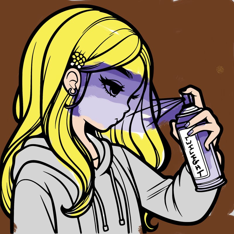 a realistic girl spray painting