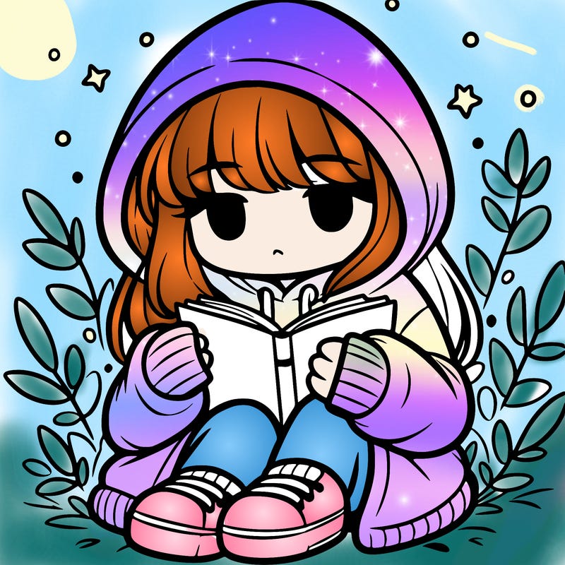 girl in oversized hoodie reading a book