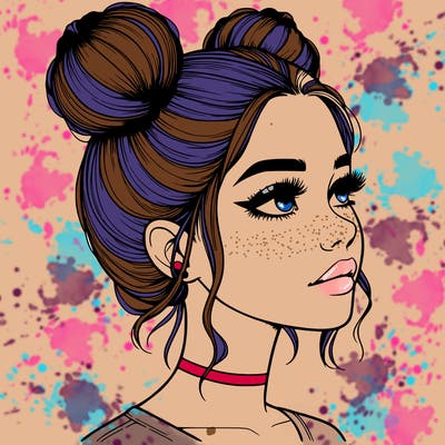 realistic girl with buns on the top of her head