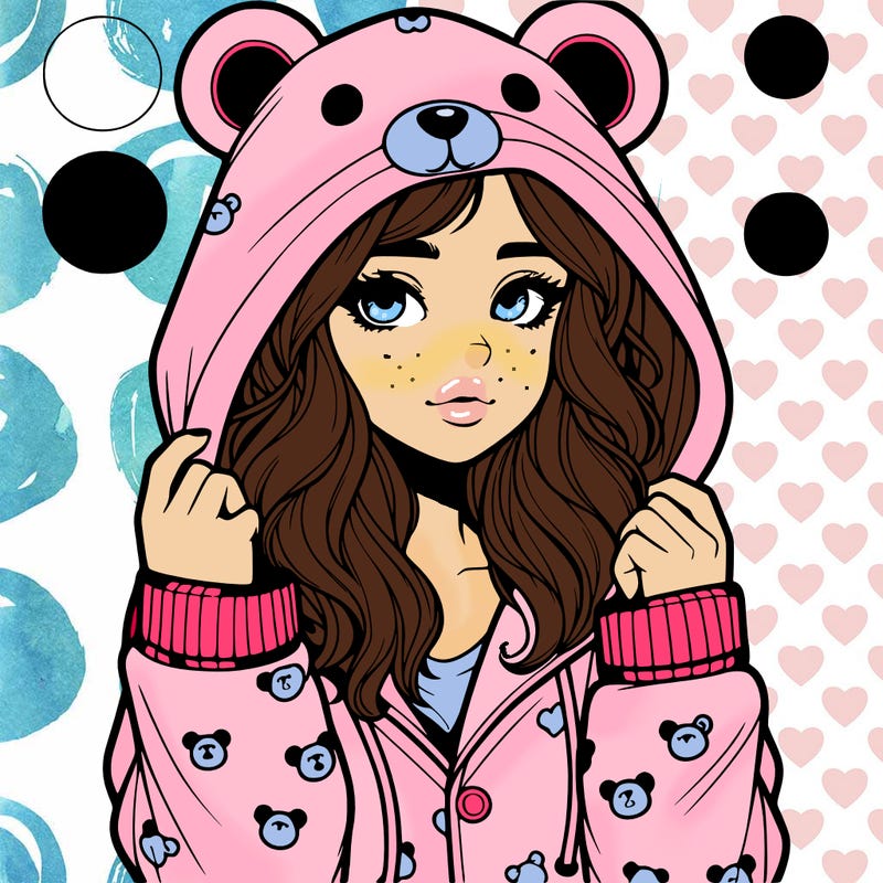 realistic girl in a animal pjs hoodie