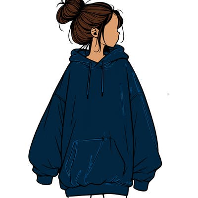 realistic girl with a oversized sweatshirt on and a bun