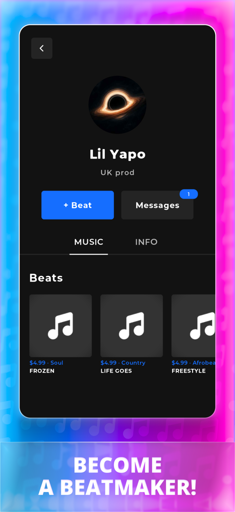 Rapper Life Simulator - Interface of the Rapper Life Simulator app showing the beatmaker feature where players can create and manage their music beats.