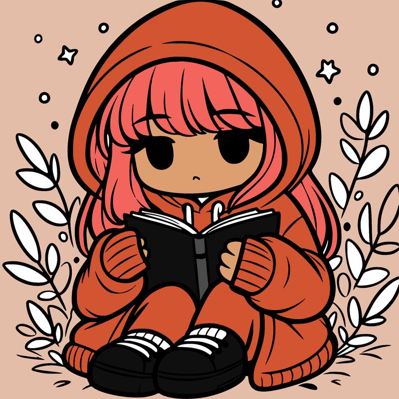 girl in oversized hoodie reading a book