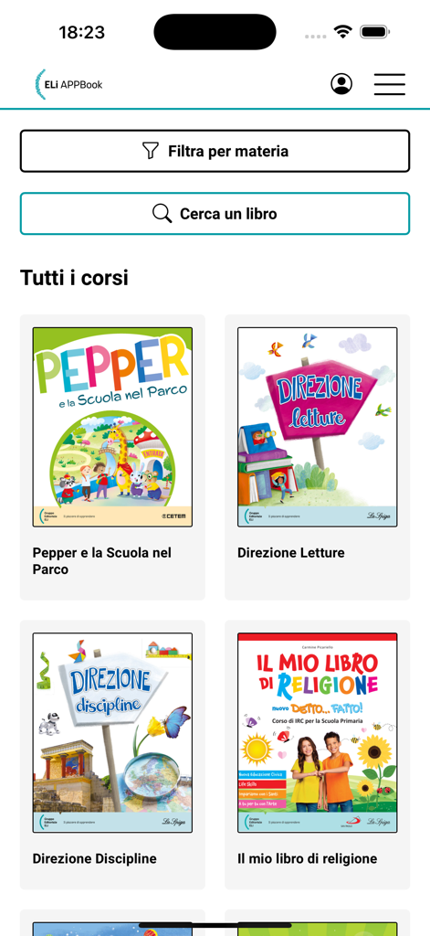 A collection of digital primary school textbooks in the ELi APPBook interface