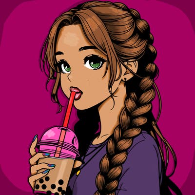 realistic girl with braided hair drinking boba