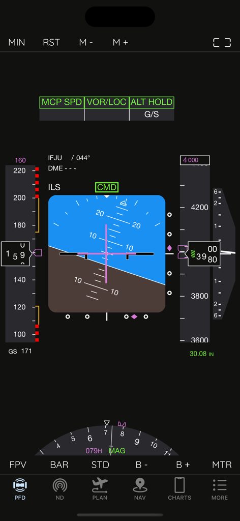 AirTrack NG primary flight display screen for flight simulators