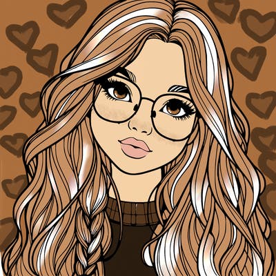 girl with long hair and freckles and glasses realistic