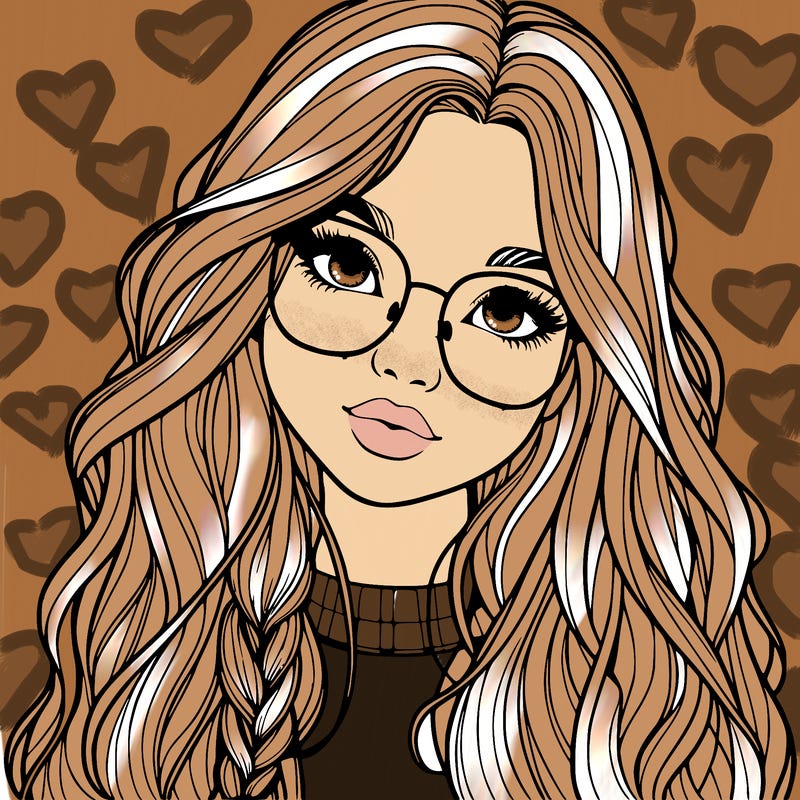 girl with long hair and freckles and glasses realistic