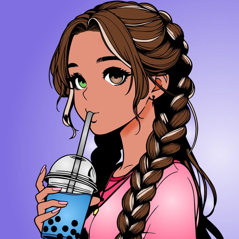 realistic girl with braided hair drinking boba