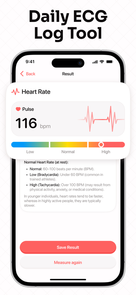 Blood Pressure. Health Tracker - Outil d'enregistrement quotidien du rythme cardiaque montrant une lecture de pouls élevée dans l'application de suivi de santé