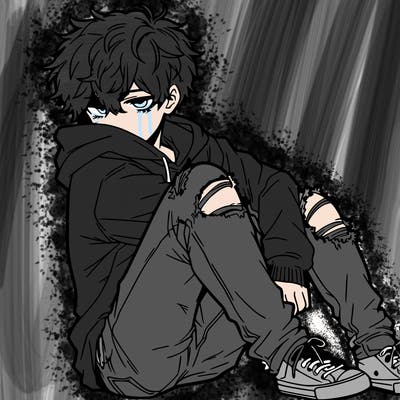 a male hoddie ripped jeans messy hair anime