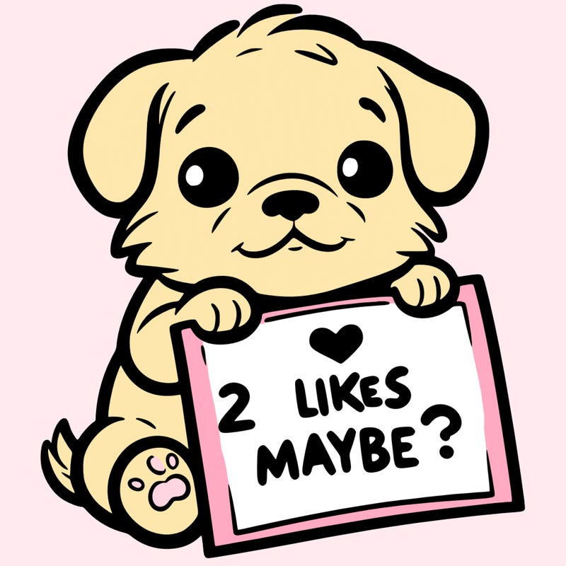 a puppy holding a sign that says 2 likes maybe?