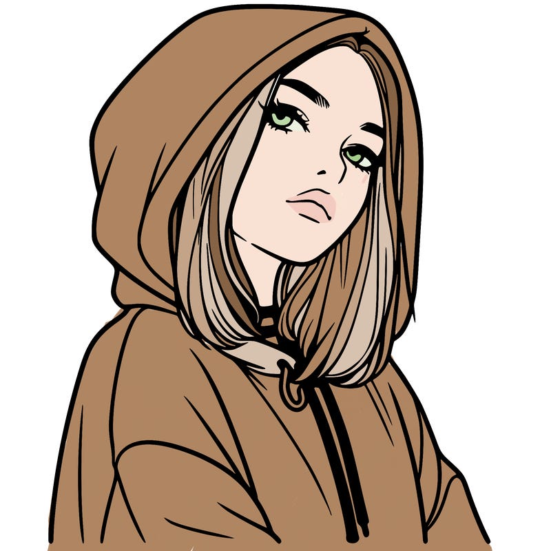 a realistic girl in a hoodie