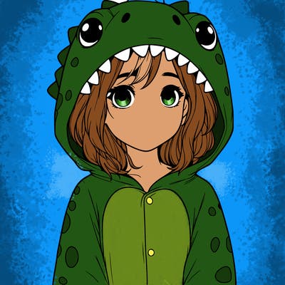 a girl in a dinosaur onesie realistic