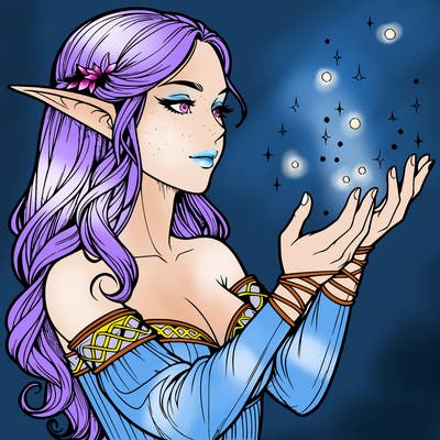 realistic elf girl doing magic