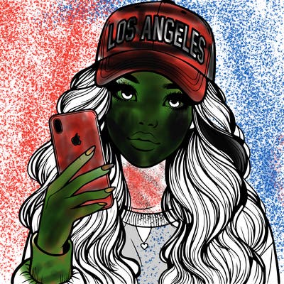 realistic beautiful girl wearing los ángeles cap holding an iphone