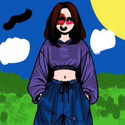 realistic girl faceless with baggy pants and a crop top