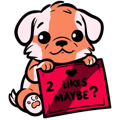 a puppy holding a sign that says 2 likes maybe?