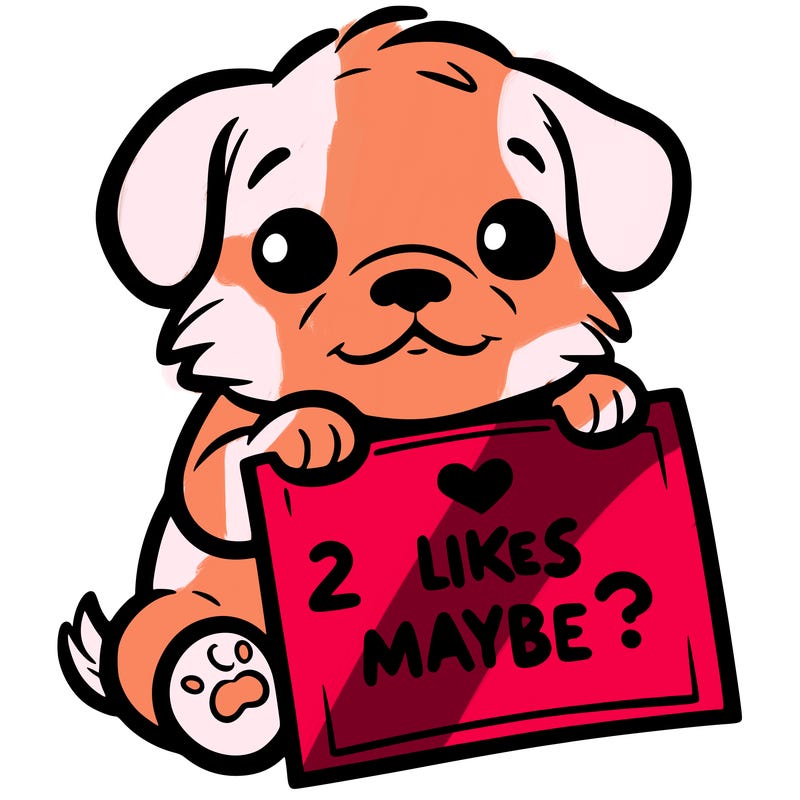 a puppy holding a sign that says 2 likes maybe?