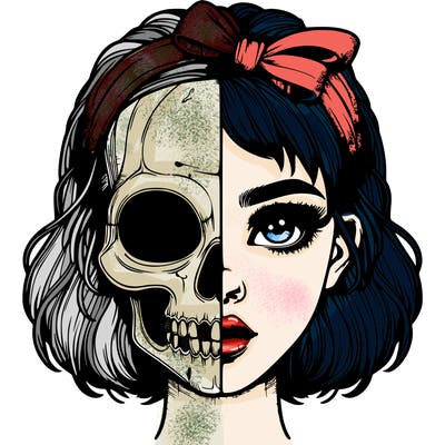 realistic girl with half skull mask