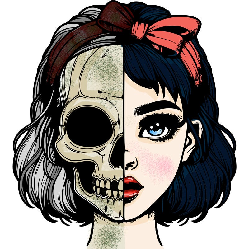 realistic girl with half skull mask